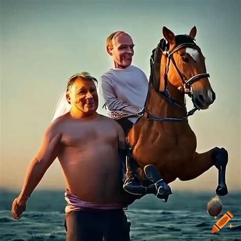Victor Orban and Vladimir Putin riding a horse with no shirt and ...