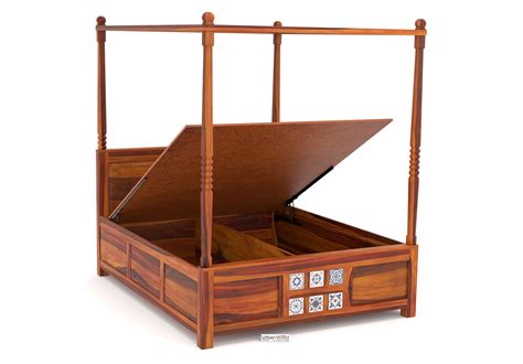 Buy Relay Poster Bed With Hydraulic Storage (Queen Size, Honey Finish ...