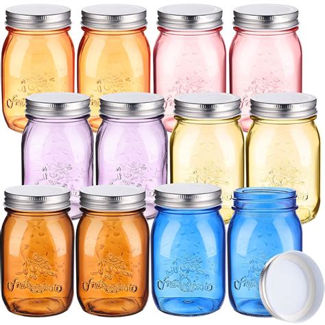 Yaomiao 12 Pack 16 oz Colored Mason Jars with Lids Bulk Vintage Glass ...