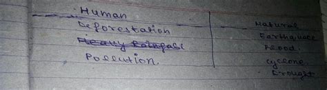 make a list of natural and human induced disasters in a table form ...