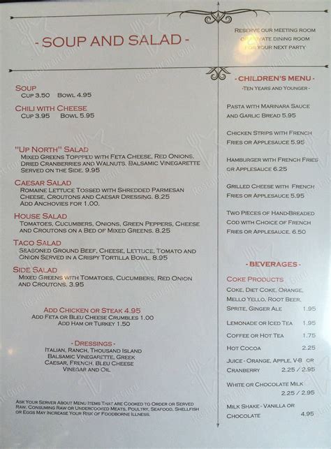 Menu at Platte River Inn restaurant, Honor