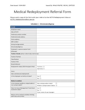 Fillable Online Medical Redeployment Referral Form. Medical ...