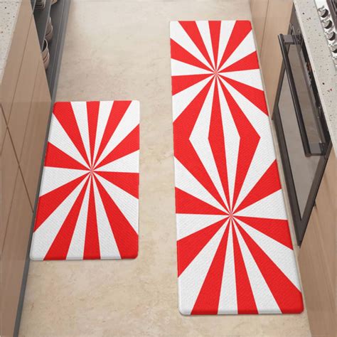 Kitchen Mats For Floor,Aesthetic Red And White Sunburst Kitchen Rug For ...