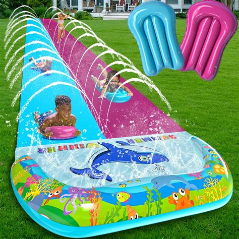 Amazon.com: OHMANHE 36FT x 6.56FT Extra Long Double Lawn Water Slide ...