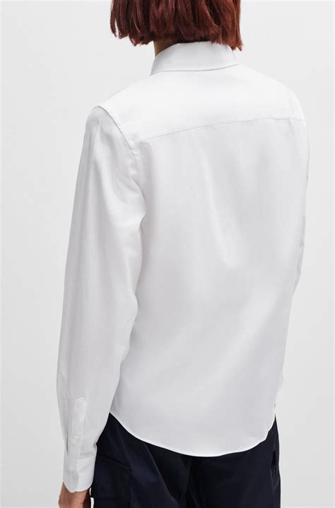HUGO - Regular-fit blouse in stretch-cotton canvas - White