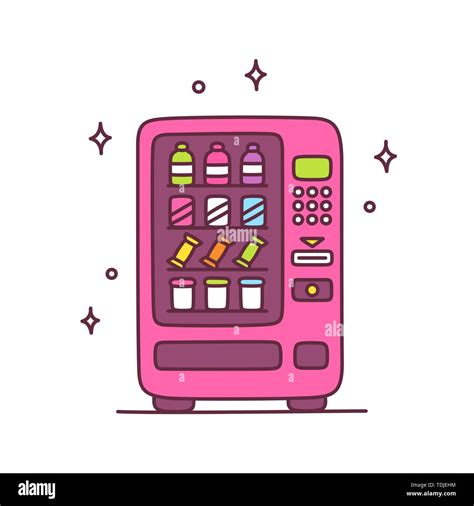 Cute cartoon hand drawn vending machine doodle with drinks and snacks ...