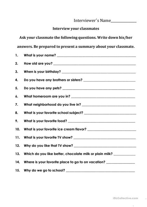 Image result for Mock Interview Printable Worksheets