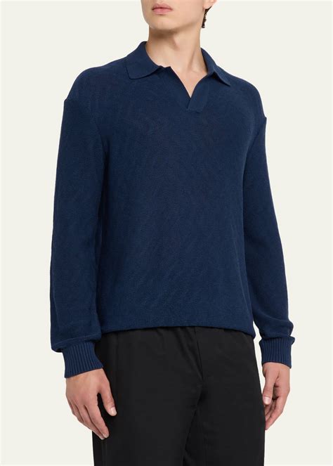 Giorgio Armani Men's Cotton Chevron Johnny Collar Sweater - Bergdorf ...