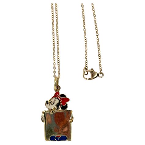 Disney 18K Yellow Gold Minnie Mouse Enamel Charm Pendant Necklace For ...