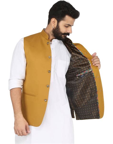 Mustard Solid Mens Nehru Jacket | Amogue