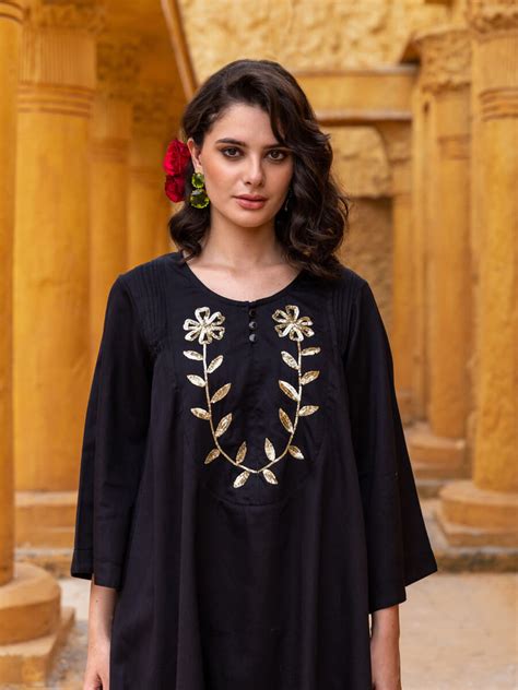 Black Women Cotton Kurta & Lantern Pant Set – Pinklay