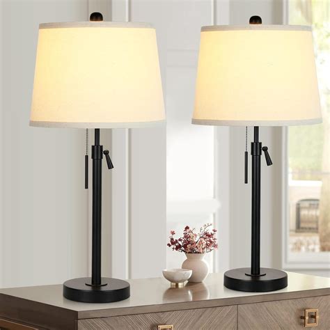 Bedside Table Lamps Set of 2: Tall Black Table Lamps for Living Room ...