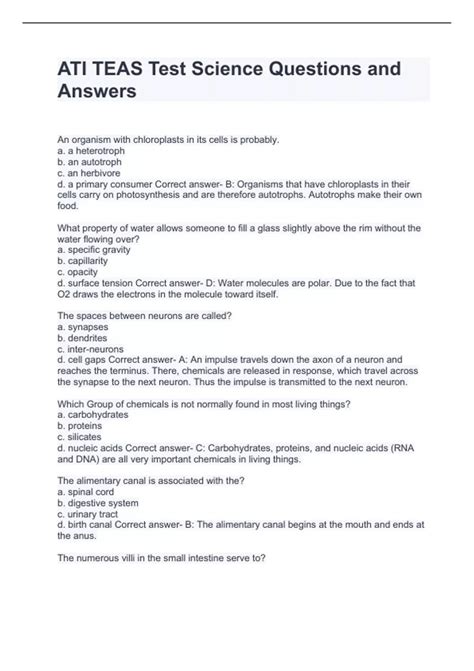 ATI TEAS Test Science Questions and Answers Updated 2024/2025 Solved ...