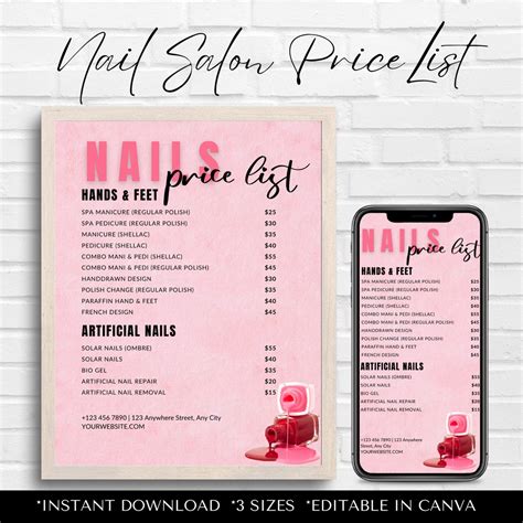 Nail Price List: Instant Download, Editable Template for Salon ...