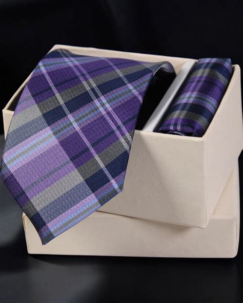 Purple Tartan Check Tie and Pocket Square Set | Tie Benon