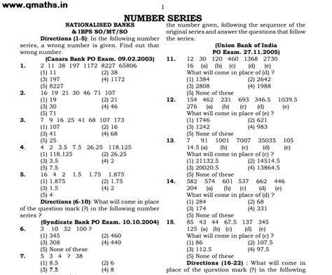Click Here to Download Number Series Questions asked in various Banks ...