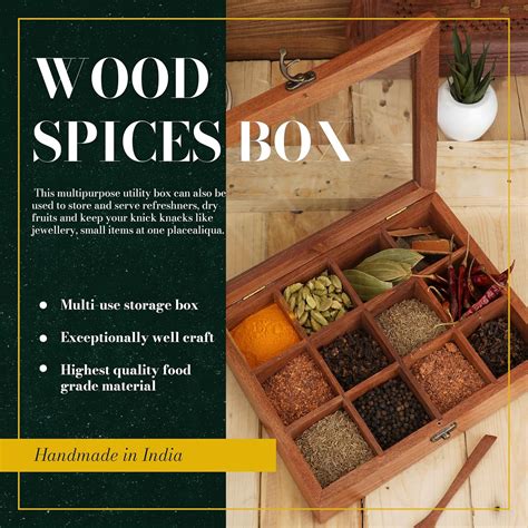 Ajuny Wooden Spice Box 10x8 Inch - Decorative Masala India | Ubuy