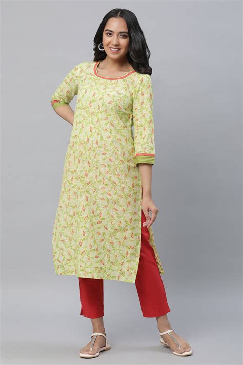 Buy Green Floral Printed Lace Straight Kurta Online for Woman | Shop ...