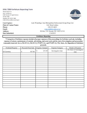 Fillable Online DOA 7200 Forfeiture Reporting Form - doa.wi.gov Fax ...