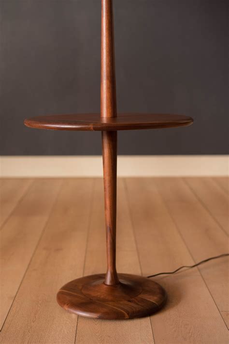 Mid Century Walnut Laurel Floor Lamp with End Table - Mid Century Maddist