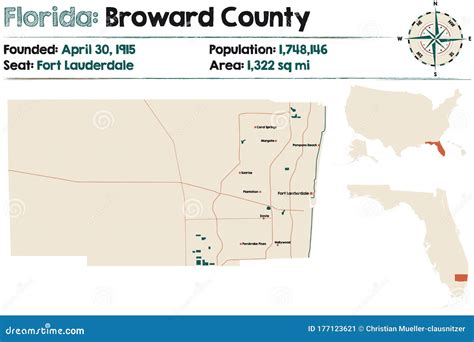Map of Broward County in Florida Stock Vector - Illustration of ...