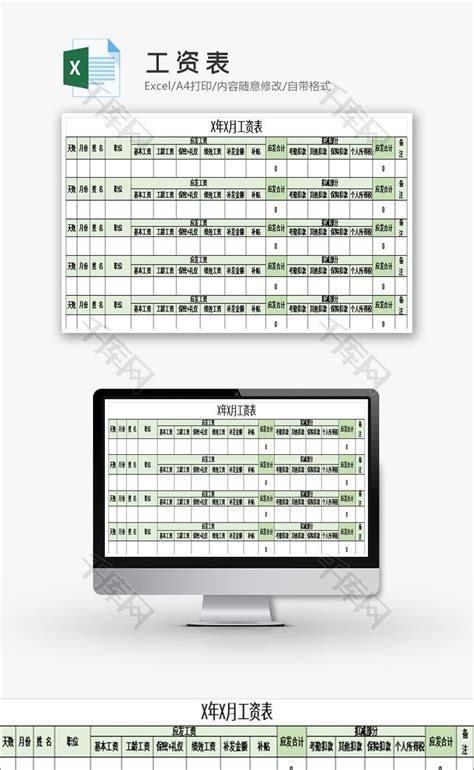 工资表(表格带计算公式)Excel模板下载_熊猫办公