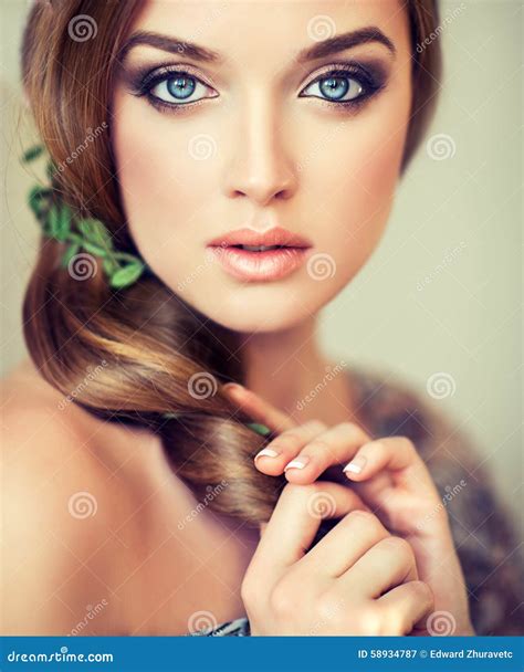Pretty Girl with Big Beautiful Blue Eyes. Stock Image - Image of ...