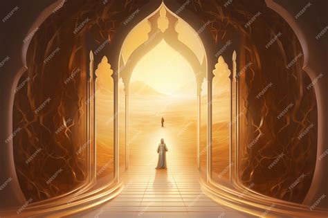 Premium Photo | Muslim prophet goes to the golden gate to heaven with ...