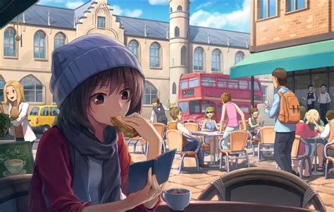 Wallpaper Girl, Cafe, People, Bus for mobile and desktop, section арт ...