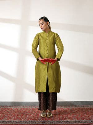 Buy Swtantra Henna Dupion Silk Blend Jacket Top with Chocolate Brocade ...