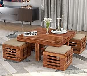 Signature Kraft Sheesham Wooden Center Coffee Table with 4 Stool for ...