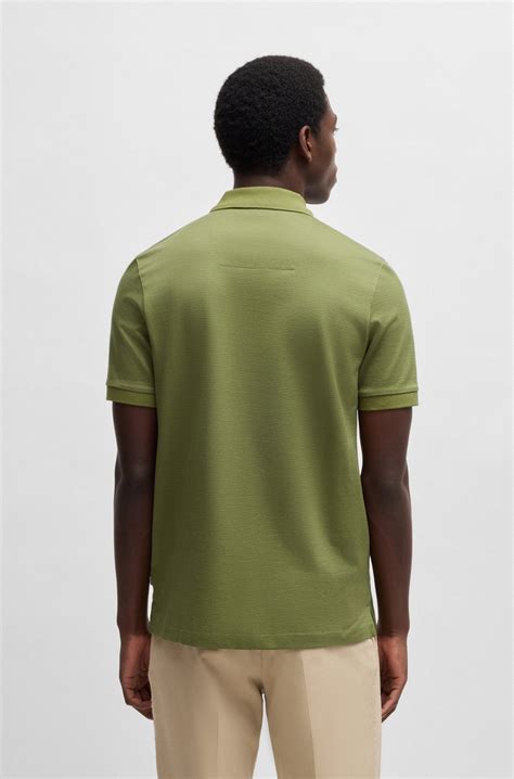 BOSS - Mercerised-cotton polo shirt with micro pattern - Green