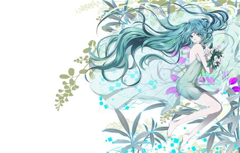 Wallpaper girl, flowers, art, vocaloid, hatsune miku, mariwai ...