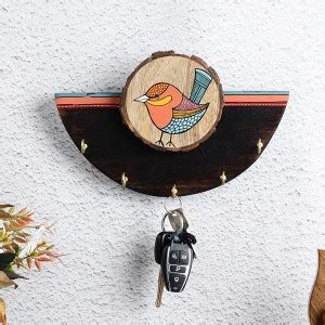 VarEesha Chiraiya Hand Painted Gond Art Mango Wood Semicircle Key ...