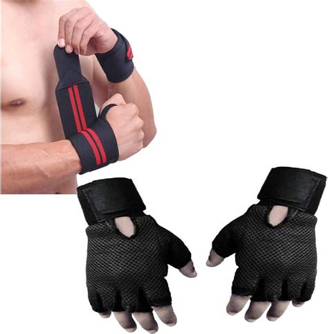 GymWar Combo of Fitness Wrist Gym Gloves + Wrist Support (Red) Gym ...