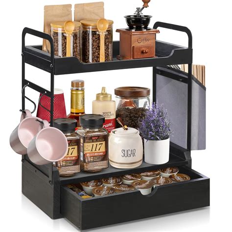 Coffee Bar Accessories and Organizer, 2-Tier Coffee Station Organizer ...