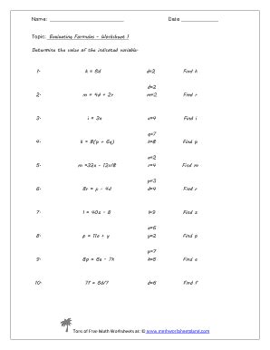 Evaluating Formulas Five Pack - Math Worksheets Land - Fill and Sign ...