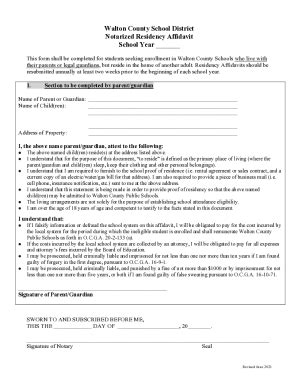 2021-2025 Form GA Walton County School District Notarized Residency ...