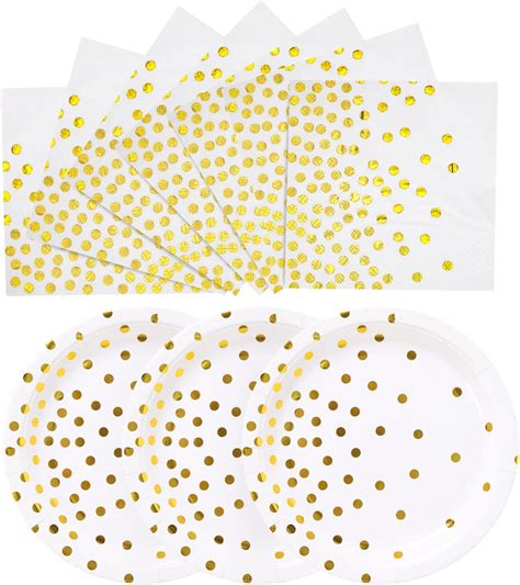 Amazon.com: 80PCS White and Gold Party Supplies Disposable White Golden ...