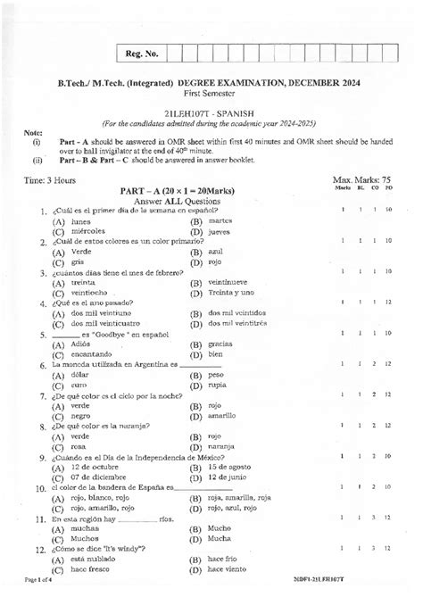 21LEH107T Spanish Final Exam December 2024 - Question Paper - Studocu