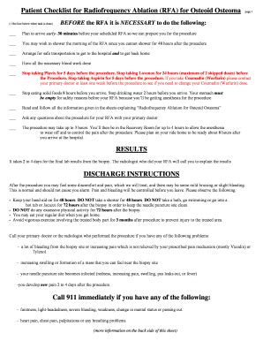 Fillable Online Patient Checklist for Radiofrequency Ablation RFA for ...