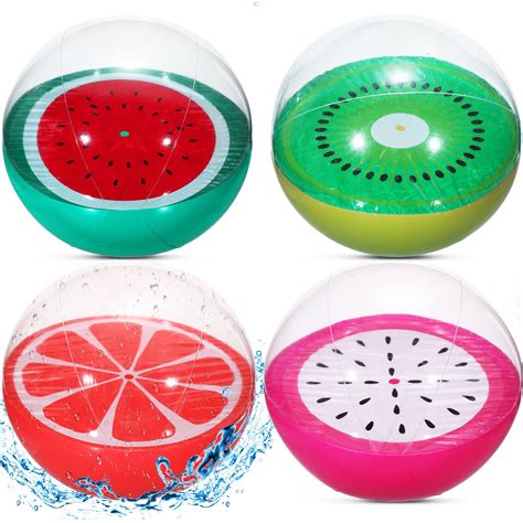 Buy 4 Pack Inflatable Beach Ball Fruit 3D Plastic Beach Ball 13 Inch ...