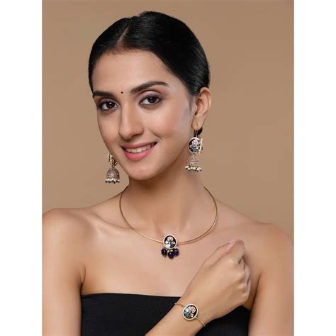 Buy Dugran By Dugristyle Blue & Gold Adjustable Bracelet with Kundan ...