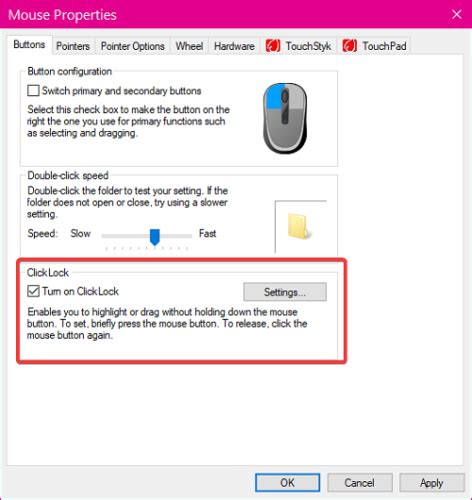 Image result for Click Lock Mouse Settings