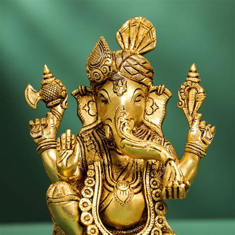 Brass Pagdi Ganesha On Chowki (10.5 Inch) – Vedansh Craft