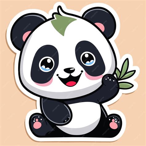Schattige panda met bamboe hand getekende cartoon sticker pictogram ...