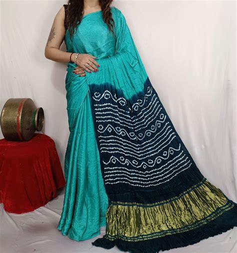 modal silk bandhani saree – The Ajrakh Studio