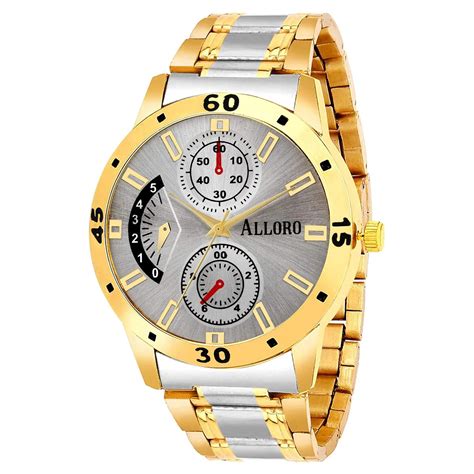 Buy ALLORO Analogue Men's Watch (Silver Dial Gold Colored Strap) at ...