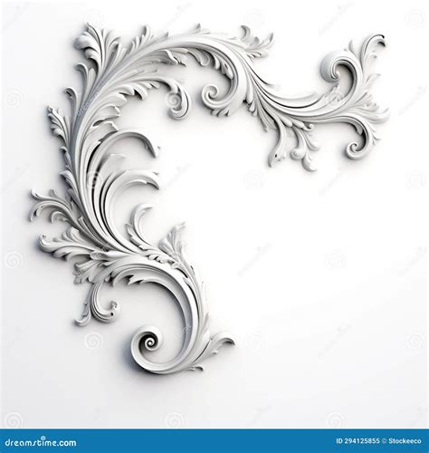 Silver Ornate Design on White Wall: 3d Classical Romanticism Corner Element Stock Illustration ...