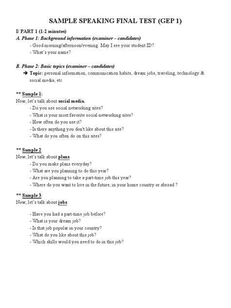 Image result for Speaking Test Sample